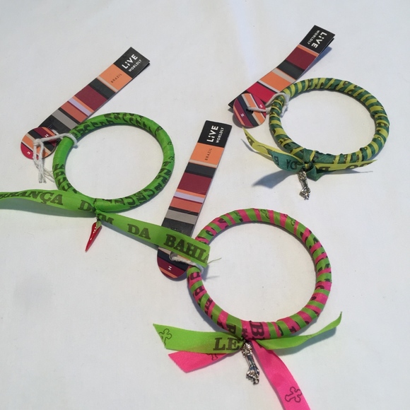 SET of 3 -Natural Ribbon Bangles/Charm - Picture 3 of 8